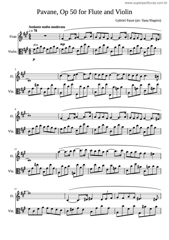 Partitura da música Faure Pavane Op 50 For Flute And Viola