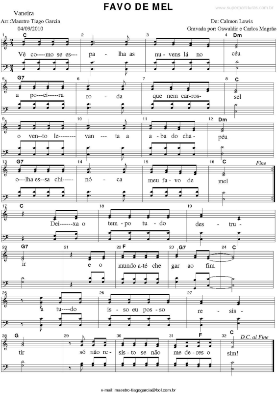 Partitura da música Favo de Mel