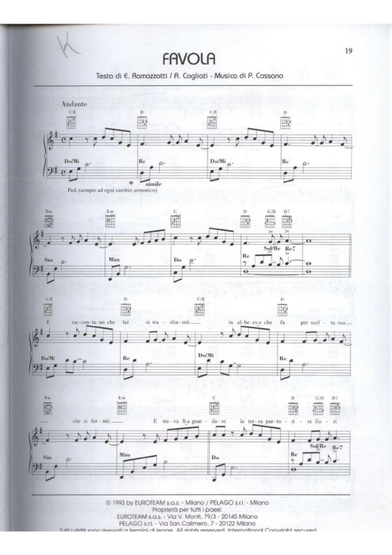 Partitura da música Favola