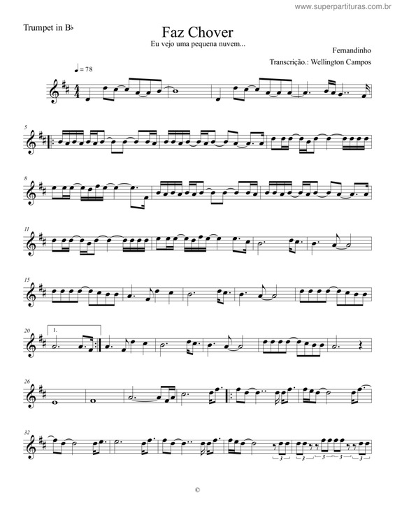 Partitura da música Faz Chover (Eu Vejo Uma Pequena Nuvem)