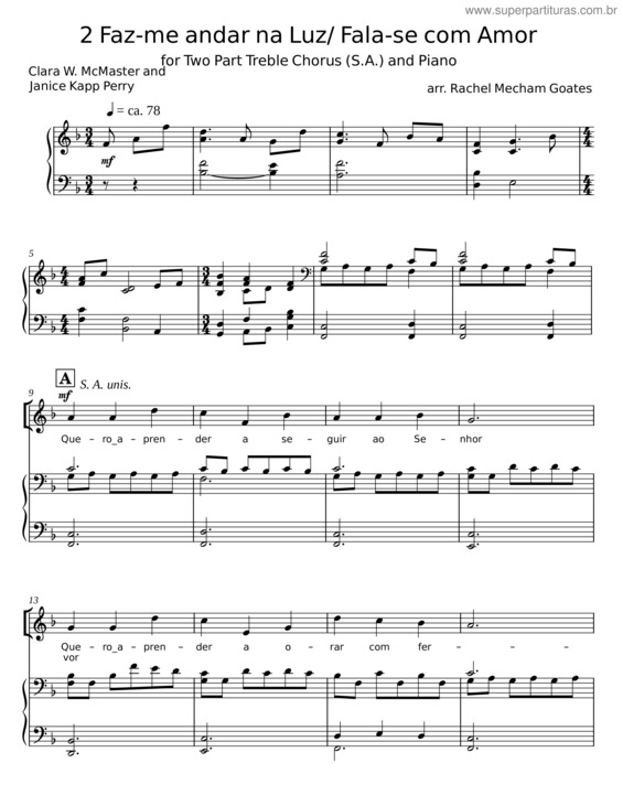 Partitura da música Faz–Me Andar Na Luz – Clara W. Mcmaster;Janice Kapp Perry