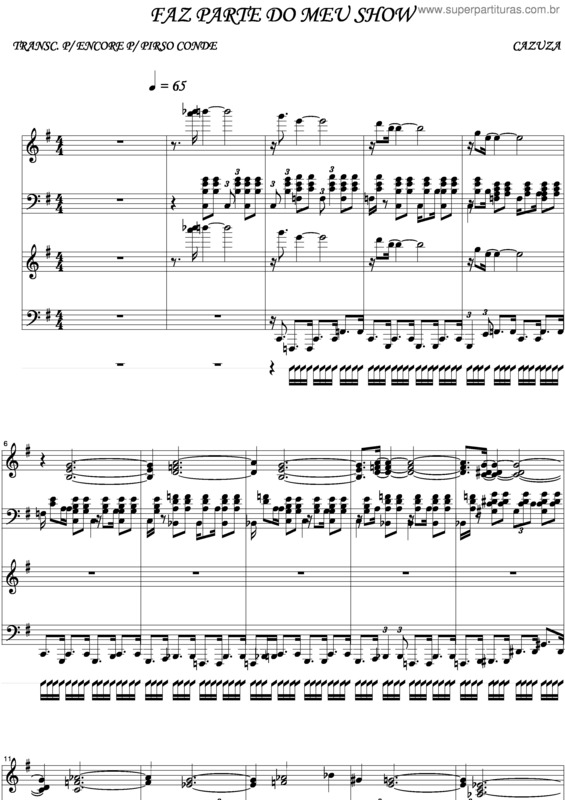 Partitura da música Faz Parte Do Meu Show v.2