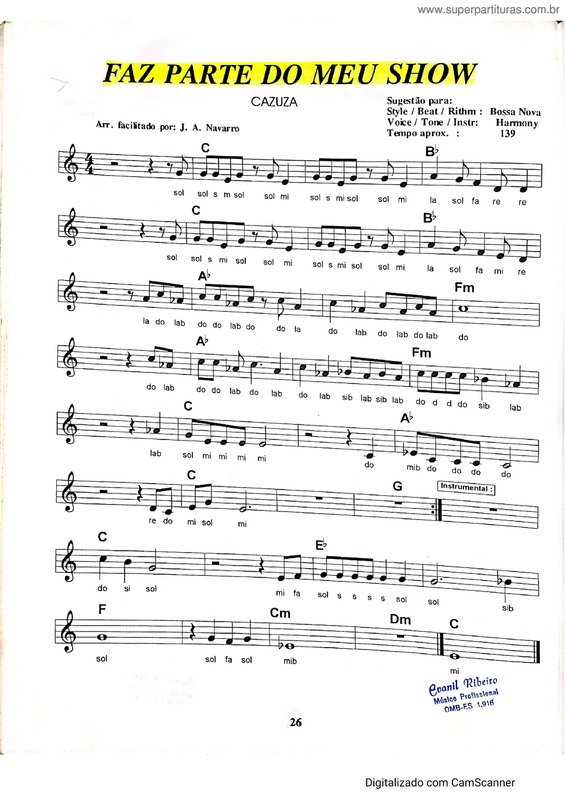 Partitura da música Faz Parte Do Meu Show v.5