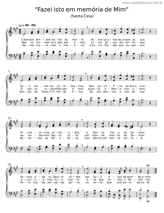 Partitura da música Fazei Isto Em Memória De Mim