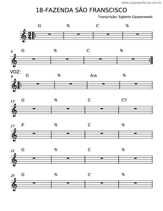 Partitura da música Fazenda São Francisco – Egberto G Gaseorowski