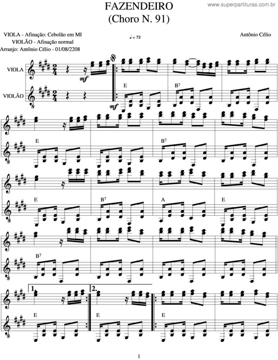 Partitura da música Fazendeiro