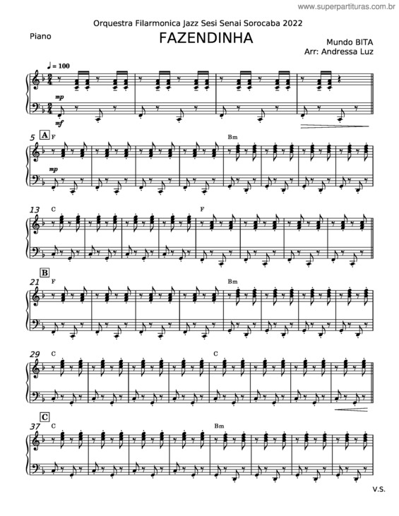 Partitura da música Fazendinha – Mundo Bita