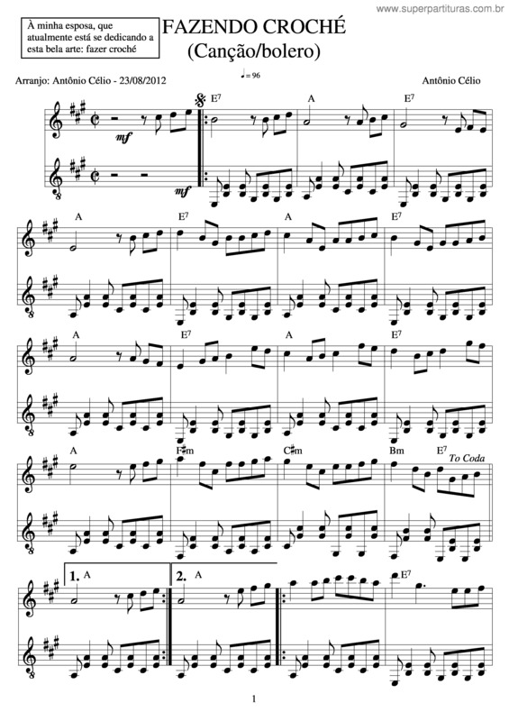 Partitura da música Fazendo Croché