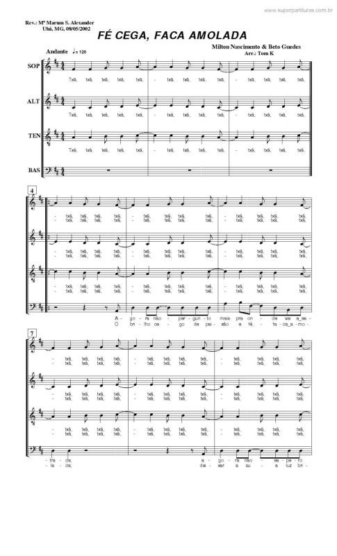 Partitura da música Fé Cega, Faca Amolada