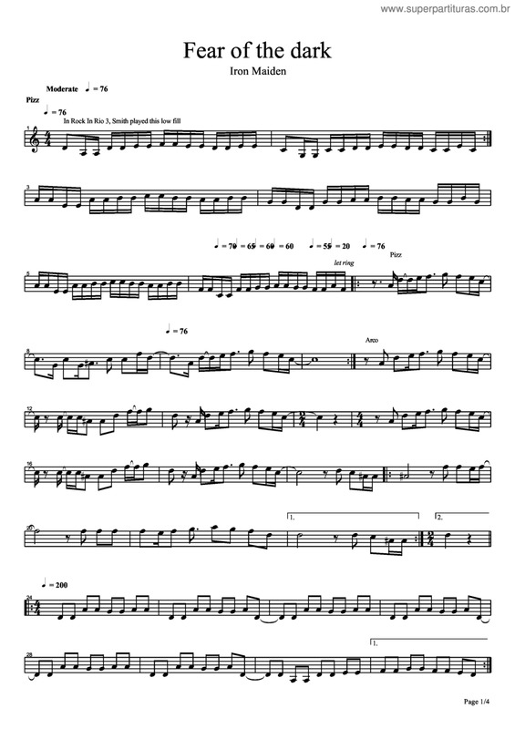 Partitura da música Fear Of The Dark v.3