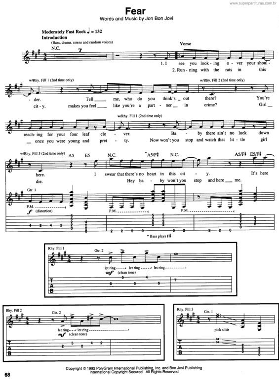 Partitura da música Fear