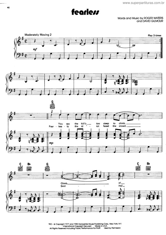 Partitura da música Fearless