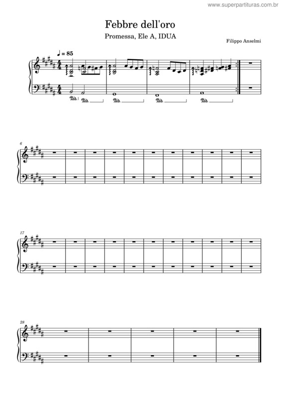 Partitura da música Febbre Dell`Oro – Promessa, Ele A