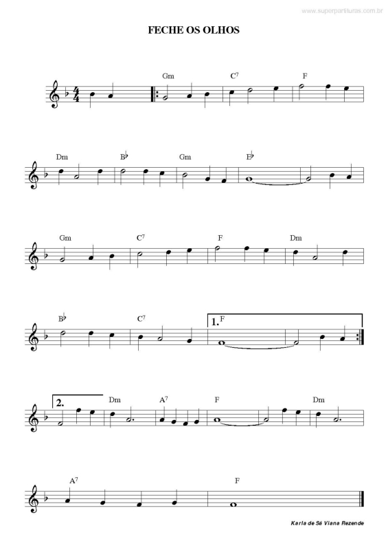 Partitura da música Feche os olhos