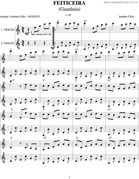 Partitura da música Feiticeira