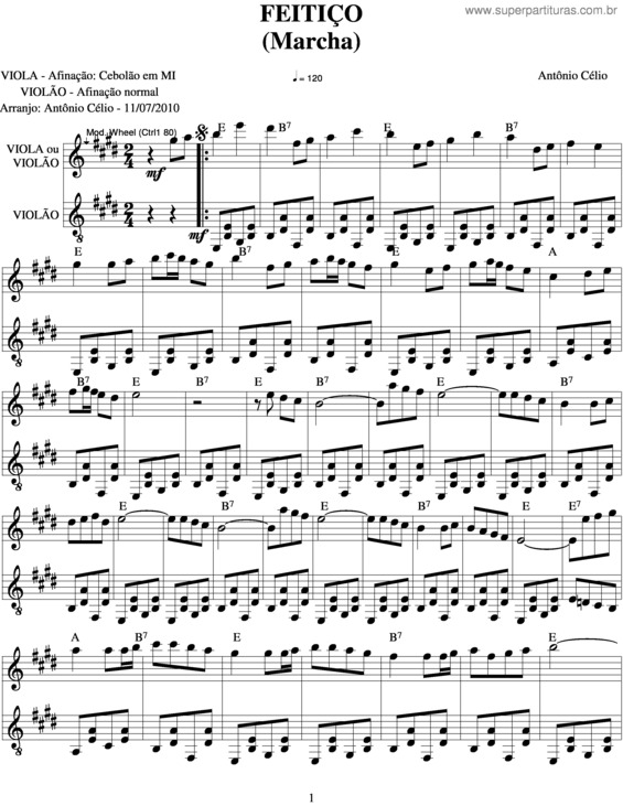 Partitura da música Feitiço 