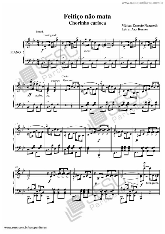 Partitura da música Feitiço não mata