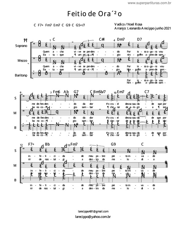 Partitura da música Feitio De Oração v.3