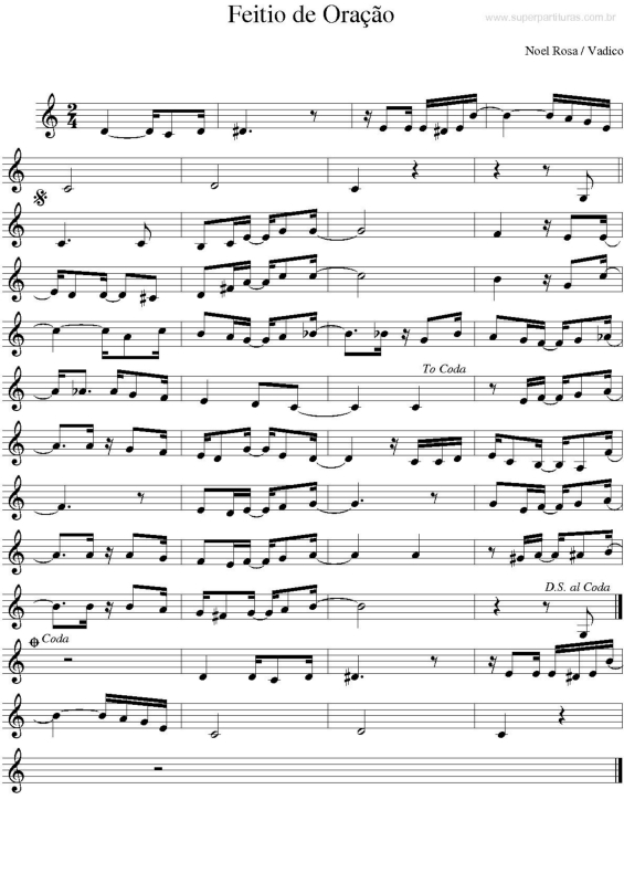 Partitura da música Feitio de Oração