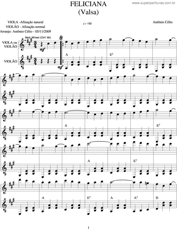 Partitura da música Feliciana