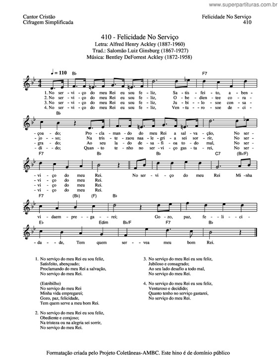 Partitura da música Felicidade No Serviço