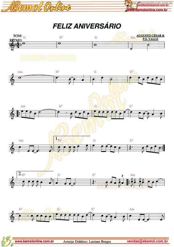 Partitura da música Feliz Aniversário v.3