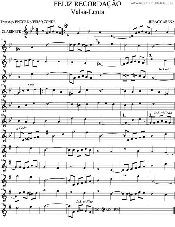 Partitura da música Feliz Recordação