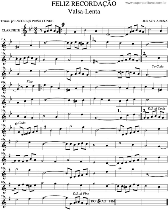 Partitura da música Feliz Recordação