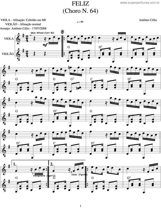 Partitura da música Feliz