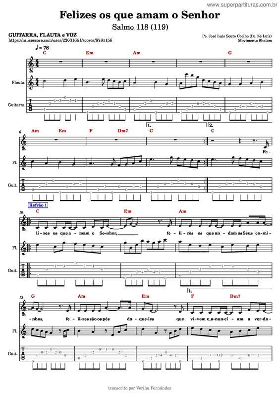 Partitura da música Felizes Os Que Amam O Senhor – Sl 118 v.2