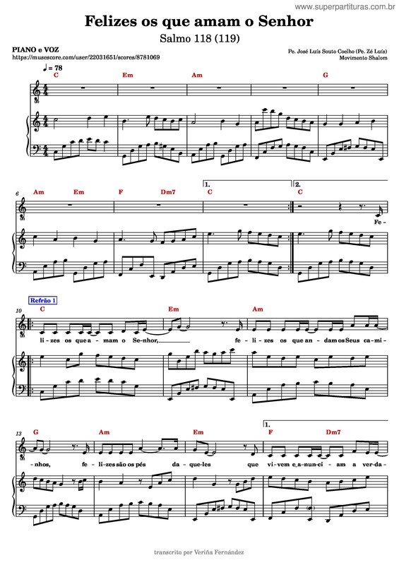 Partitura da música Felizes Os Que Amam O Senhor – Sl 118