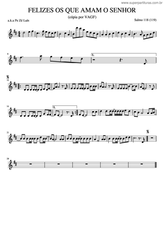 Partitura da música Felizes Os Que Amam O Senhor
