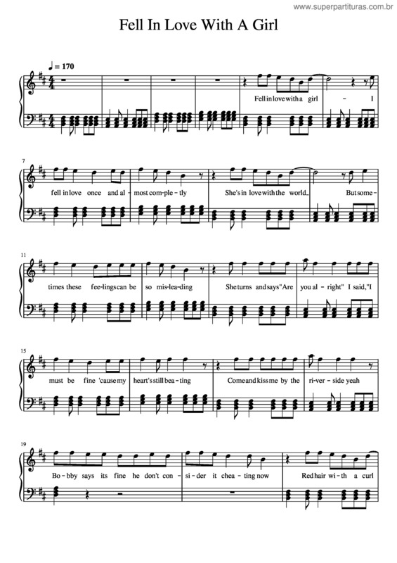 Partitura da música Fell In Love With A Girl – The White Stripes