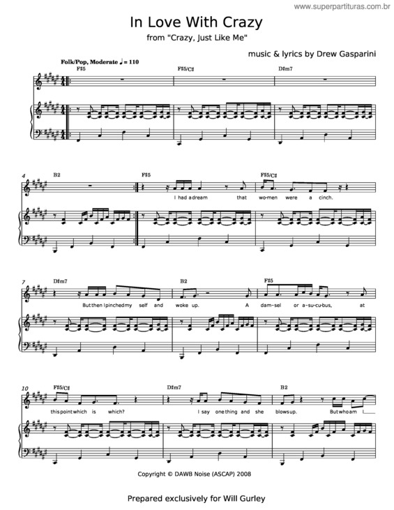 Partitura da música Fell In Love With Crazy – Drew Gasparini