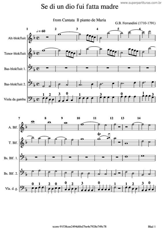 Partitura da música Ferandini G.B   Se Di Un Dio Fui Fatta Madre