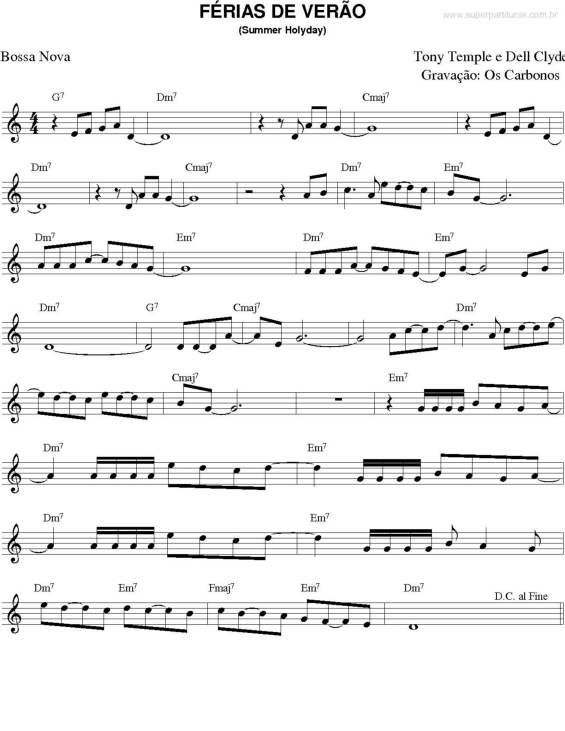 Partitura da música Férias de Verão