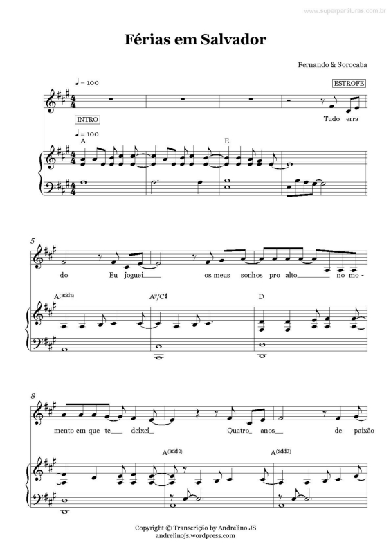 Partitura da música Férias em Salvador