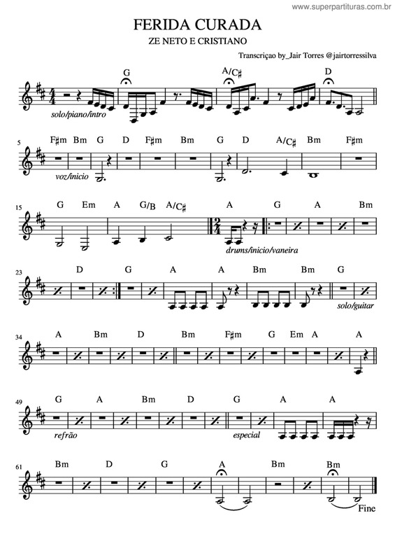 Partitura da música Ferida Curada