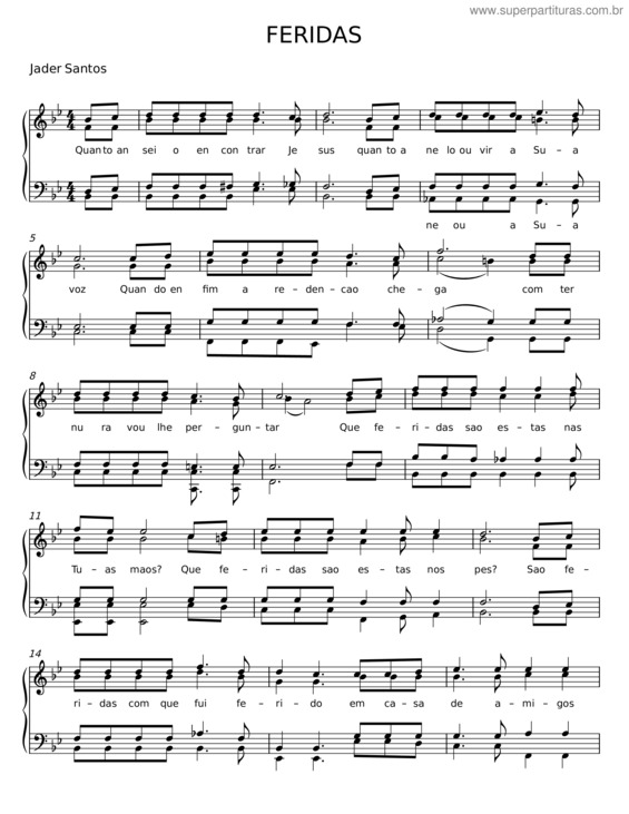 Partitura da música Feridas – Jader Santos