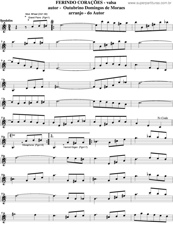 Partitura da música Ferindo Corações v.3