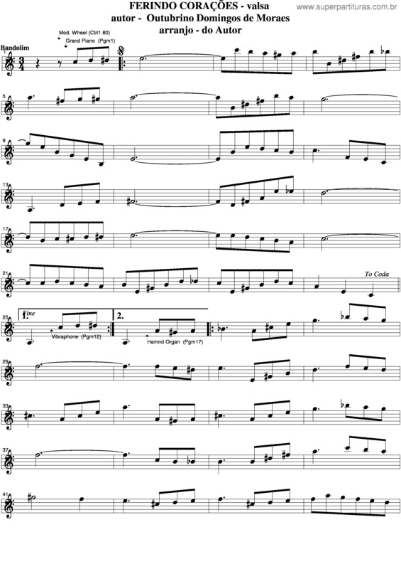 Partitura da música Ferindo Corações v.3