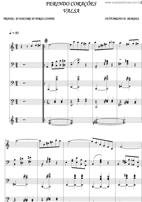 Partitura da música Ferindo Corações