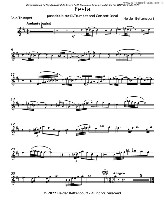 Partitura da música Festa – Helder Bettencourt