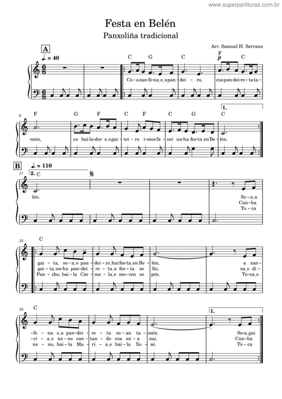 Partitura da música Festa En Belén – Panxoliña Tradicional Galega