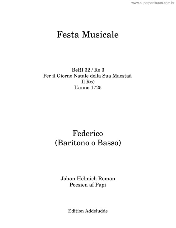 Partitura da música Festa Musicale, Beri 32 – Johan Helmich Roman