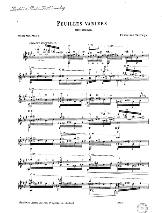 Partitura da música Feuilles Variees (Schumam)