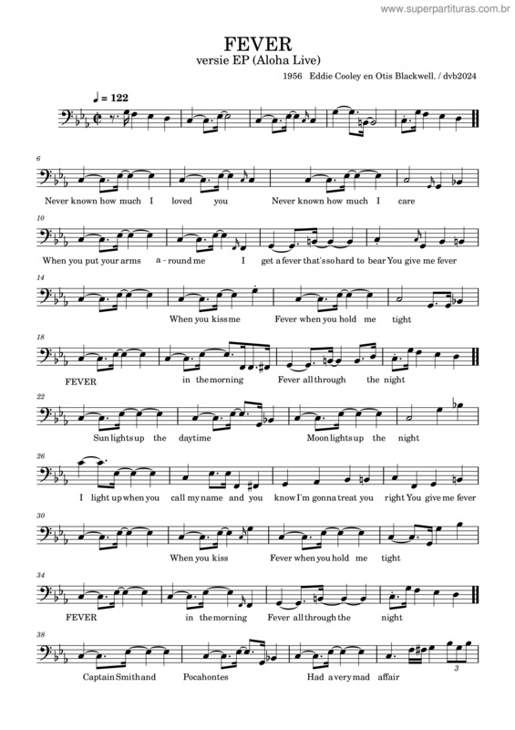 Partitura da música Fever Versie Ep Live Aloha