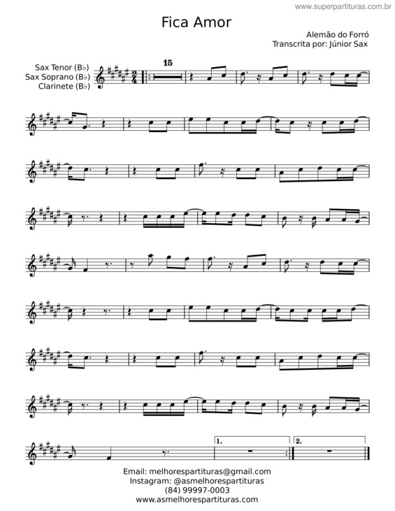 Partitura da música Fica Amor – Alemão Do Forró