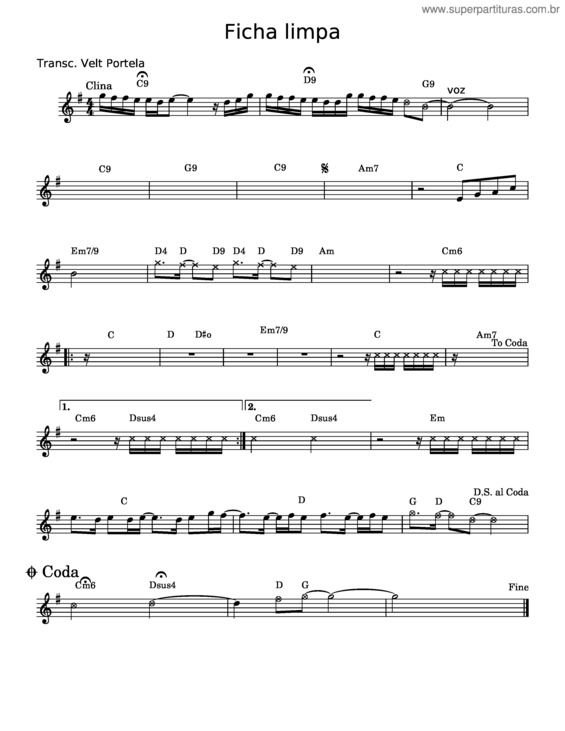 Partitura da música Ficha Limpa – Gusttavo Lima