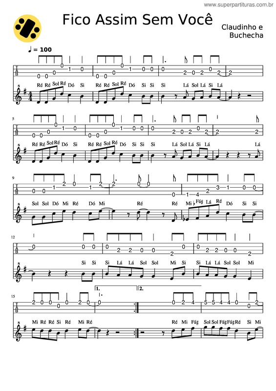 Partitura da música Fico Assim Sem Você – Claudinho E Buchecha